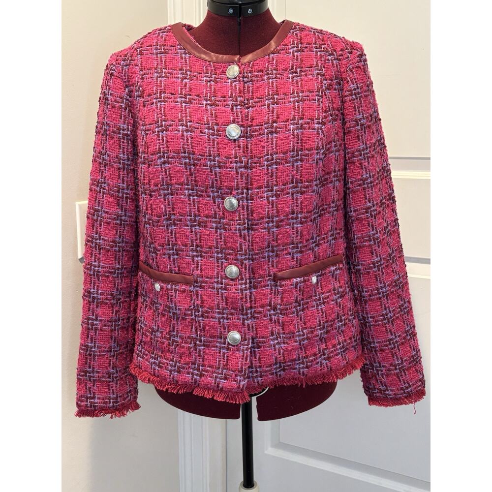 G By Juliana Black Label Tweed Fuscia Jacket, XL